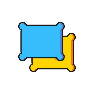 Beyaz arkaplanda izole edilmiş renkli dikdörtgen yastık simgesi. Yastık tabelası. Düz çizgili, gölgeli. Vektör.