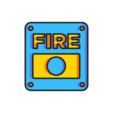 Beyaz arkaplanda renk yangın alarmı simgesi izole edildi. Yangın güvenlik kutusunu çek. Düz çizgili, gölgeli. Vektör.
