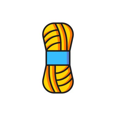 Beyaz arkaplanda renk ipliği simgesi izole edildi. El yapımı, örgü ya da terzi için etiket. Düz çizgili, gölgeli. Vektör.