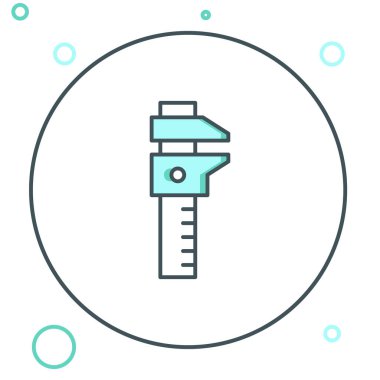 Çizgi Calliper veya kalibre ve ölçek simgesi beyaz arkaplanda izole edildi. Hassas ölçüm aletleri. Renkli taslak konsepti. Vektör.