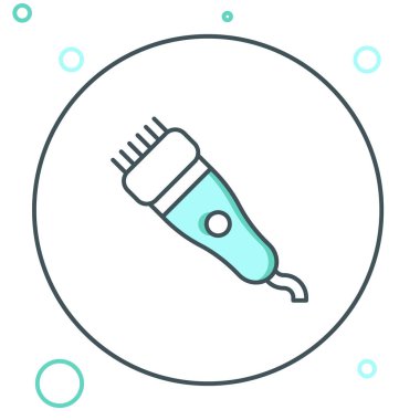 Beyaz arka planda izole edilmiş çizgi elektrikli saç kırpıcı ya da tıraş ikonu. Berber dükkanı sembolü. Renkli taslak konsepti. Vektör.