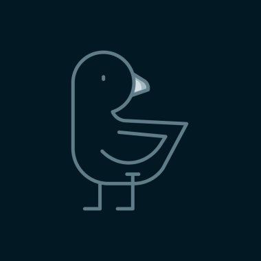 Çizgi küçük civciv simgesi siyah arka planda izole. Düz çizgili, gölgeli. Vektör.