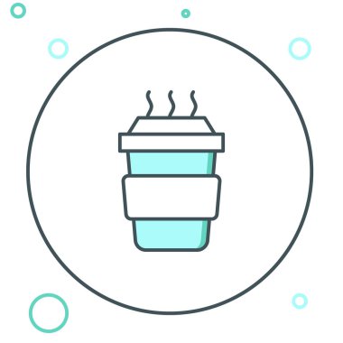 Çizgili kahve fincanı beyaz arka planda izole edilmiş bir ikon haline gelecek. Renkli taslak konsepti. Vektör.