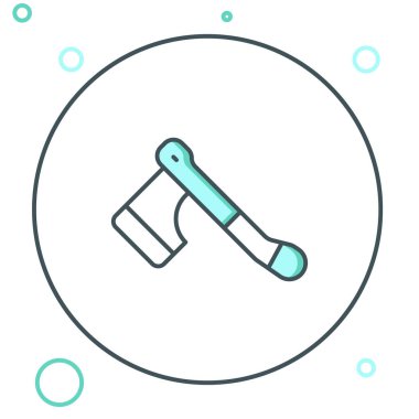 Tahta çizgi balta simgesi beyaz arkaplanda izole edildi. Oduncu baltası. Mutlu Cadılar Bayramı Partisi. Renkli taslak konsepti. Vektör.