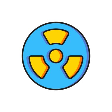 Beyaz arkaplanda izole edilmiş renkli radyoaktif simge. Radyoaktif zehirli sembol. Radyasyon tehlikesi işareti. Düz çizgili, gölgeli. Vektör.