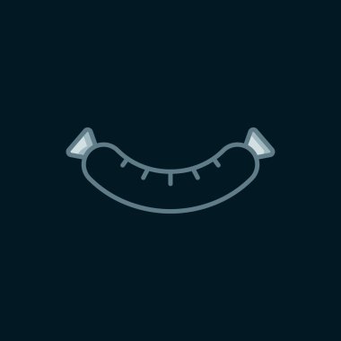 Çizgi Sosis simgesi siyah arkaplanda izole edildi. Izgara sosis ve aroma işareti. Düz çizgili, gölgeli. Vektör.