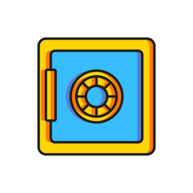 Renk Güvenliği simgesi beyaz arkaplanda izole edildi. Kapı, şifreli bir banka kasası. Güvenilir Veri Koruma. Düz çizgili, gölgeli. Vektör.