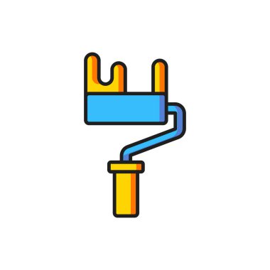 Renkli boya fırça simgesi beyaz arkaplanda izole edildi. Düz çizgili, gölgeli. Vektör.