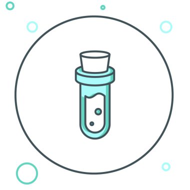 Beyaz zemin üzerinde iksir ikonu olan çizgi şişesi. Sihirli iksirli matara. Mutlu Cadılar Bayramı Partisi. Renkli taslak konsepti. Vektör.