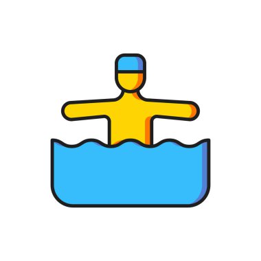 Beyaz arka planda izole edilmiş renkli su jimnastik ikonu. Düz çizgili, gölgeli. Vektör.
