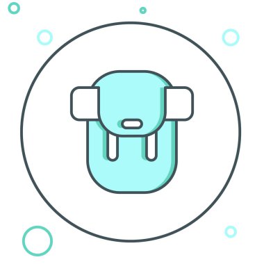 Sırt çantası simgesi beyaz arkaplanda izole edildi. Kamp ve dağ gezisi sırt çantası. Renkli taslak konsepti. Vektör.