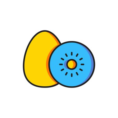 Renkli Kivi meyve simgesi beyaz arkaplanda izole edildi. Düz çizgili, gölgeli. Vektör.