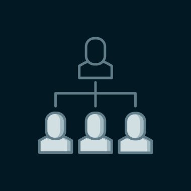 Çizgi İşletme hiyerarşisi organizogram grafik bilgi simgesi siyah arkaplanda izole edildi. Kurumsal yapı grafik elementleri. Düz çizgili, gölgeli. Vektör.