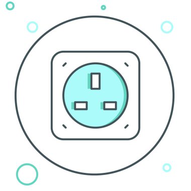 Beyaz arkaplanda elektrik çıkış simgesi izole edildi. Elektrik prizi. Rosette sembolü. Renkli taslak konsepti. Vektör.