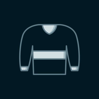 Çizgi süveter simgesi siyah arkaplanda izole edildi. Kazak ikonu. Kazak tabelası. Düz çizgili, gölgeli. Vektör.