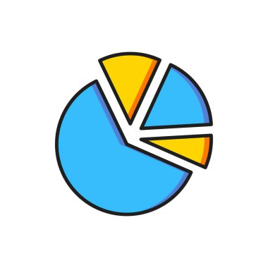 Renkli pasta grafiği bilgi simgesi beyaz arkaplanda izole edildi. Diyagram çizelgesi. Düz çizgili, gölgeli. Vektör.