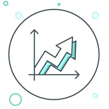 Çizgi Finansal Büyüme Simgesi beyaz arka planda izole edildi. Gelirleri arttırıyorum. Renkli taslak konsepti. Vektör.