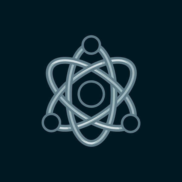 Line Atom icon isolated on black background. Symbol of science, education, nuclear physics, scientific research. Flat filled outline style with shadow. Vector.