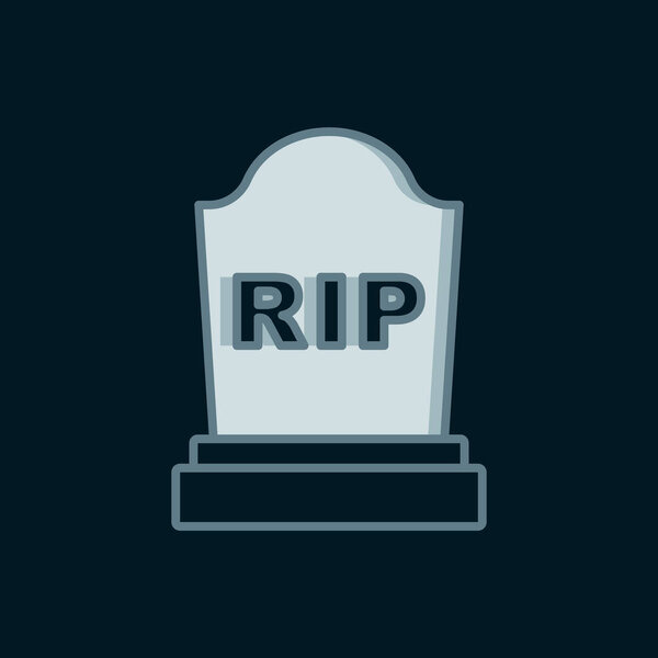Строка надгробия с надписью RIP на ней значок изолирован на черном фоне. Значок могилы. Плоский стиль контура с тенью. Вектор.