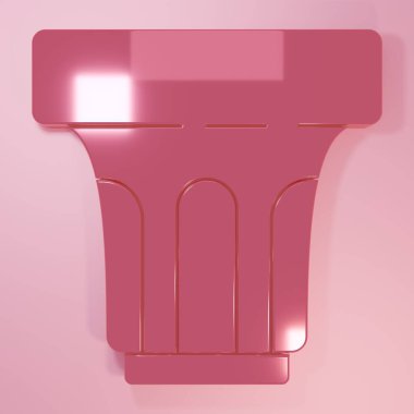 Pembe arka planda izole edilmiş su ikonu olan pembe cam. Soda bardağı. Minimalizm kavramı. 3 Boyutlu resimleme.