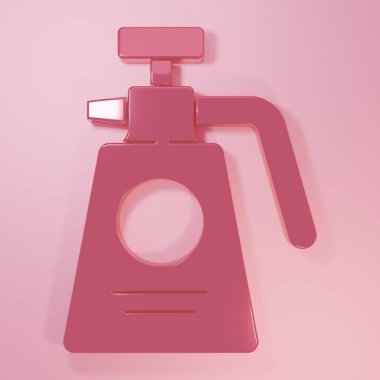 Pink Garden sprayer for water, fertilizer, chemicals icon isolated on pink background. Minimalism concept. 3D render illustration.