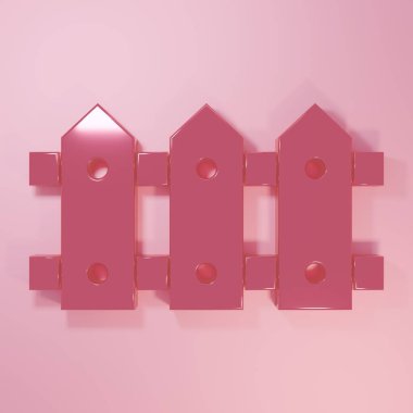 Pembe bahçe çiti ahşap ikonu pembe arka planda izole edilmiş. Minimalizm kavramı. 3 Boyutlu resimleme.