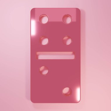 Pembe Domino simgesi pembe arka planda izole edilmiş. Minimalizm kavramı. 3 Boyutlu resimleme.