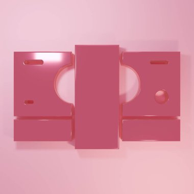 Pink Stacks kağıt para ikonu pembe arka planda izole. Para desteleri. Para birimi. Minimalizm kavramı. 3 Boyutlu resimleme.