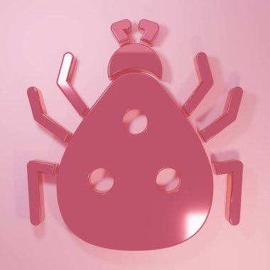Pembe uğur böceği simgesi pembe arkaplanda izole edilmiş. Minimalizm kavramı. 3 Boyutlu resimleme.