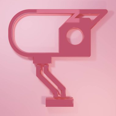 Pembe güvenlik kamerası ikonu pembe arka planda izole edilmiş. Minimalizm kavramı. 3 Boyutlu resimleme.