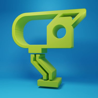 Green Security camera icon isolated on blue background. Minimalism concept. 3D render illustration.