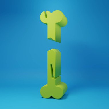 Yeşil insan kırık kemik ikonu mavi arka planda izole edilmiş. Minimalizm kavramı. 3 Boyutlu resimleme.