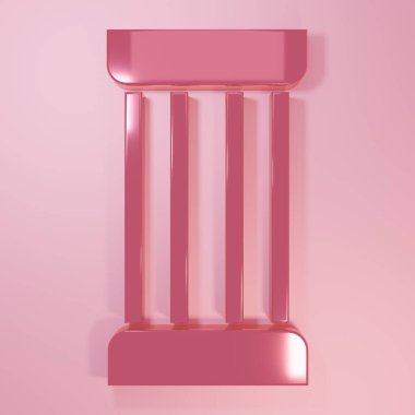 Pink Ancient column icon isolated on pink background. Minimalism concept. 3D render illustration.