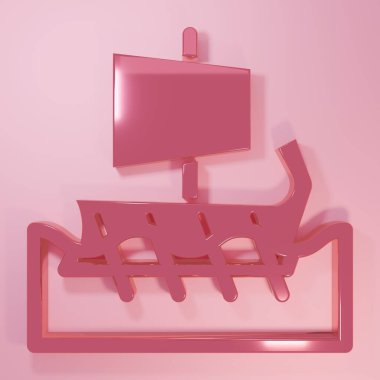 Pink Ancient Greek trireme icon isolated on pink background. Minimalism concept. 3D render illustration.