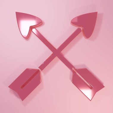 Pembe Oklar simgesi pembe arka planda izole edilmiş. Minimalizm kavramı. 3 Boyutlu resimleme.