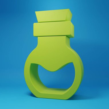 Mavi arkaplanda yeşil zehir izole edilmiş. Bir şişe zehir ya da zehirli kimyasal toksin. Minimalizm kavramı. 3 Boyutlu resimleme.