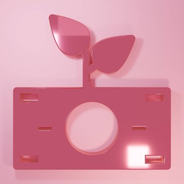 Tencere ikonundaki pembe para bitkisi pembe arka planda izole edilmiş. İş yatırımı büyüme konsepti. Para tasarrufu ve yatırım. Minimalizm kavramı. 3 Boyutlu resimleme.