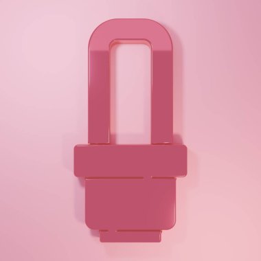 Pembe LED ampul ikonu pembe arkaplanda izole edilmiş. Ekonomik LED ışıklı ampul. Enerji lambasını sakla. Minimalizm kavramı. 3 Boyutlu resimleme.