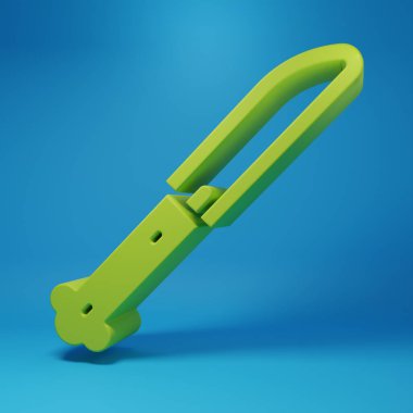 Green Knife icon isolated on blue background. Cutlery symbol. Minimalism concept. 3D render illustration.