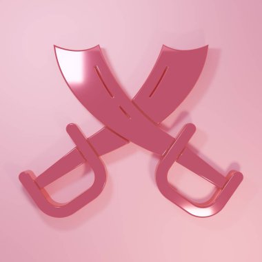Pembe Haçlı Korsan Kılıçları ikonu pembe arka planda izole edilmiş. Kılıç işareti. Minimalizm kavramı. 3 Boyutlu resimleme.