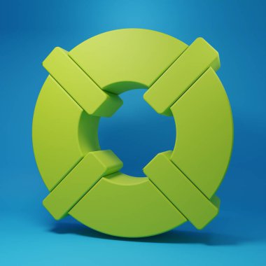 Green Lifebuoy icon isolated on blue background. Lifebelt symbol. Minimalism concept. 3D render illustration.