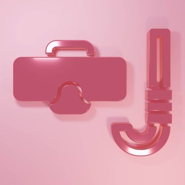 Pembe dalış maskesi ve pembe arka planda izole edilmiş şnorkel ikonu. Olağanüstü bir spor. Su altı ekipmanları. Minimalizm kavramı. 3 Boyutlu resimleme.