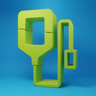 Mavi arkaplanda yeşil serum torbası simgesi izole edildi. Kan torbası. Kan bağışı konsepti. Tedavi ve terapi kavramı, kemoterapi. Minimalizm kavramı. 3 Boyutlu resimleme.