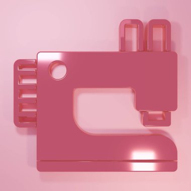 Pembe dikiş makinesi simgesi pembe arka planda izole edilmiş. Minimalizm kavramı. 3 Boyutlu resimleme.