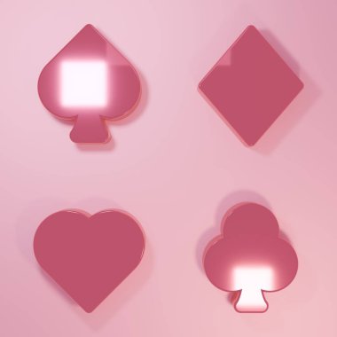 Pembe arka planda izole edilmiş iskambil iskambil simgesi. Kumarhane kumarı. Minimalizm kavramı. 3 Boyutlu resimleme.