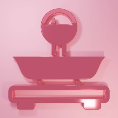 Pembe Ölçek simgesi pembe arkaplanda izole edildi. Ağırlık ölçüm aletleri. Minimalizm kavramı. 3 Boyutlu resimleme.