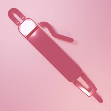 Pembe kalem simgesi pembe arkaplanda izole edilmiş. Minimalizm kavramı. 3 Boyutlu resimleme.