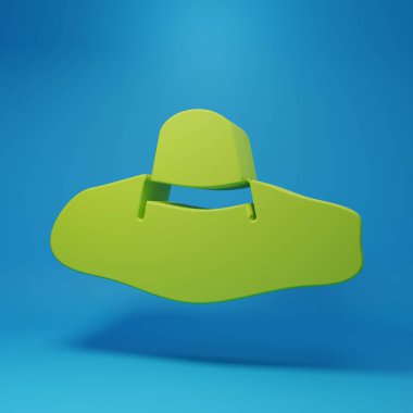 Green Elegant women hat icon isolated on blue background. Minimalism concept. 3D render illustration.