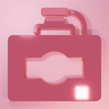 Pembe arka planda izole edilmiş pembe şarap ikonu kutusu. Minimalizm kavramı. 3 Boyutlu resimleme.