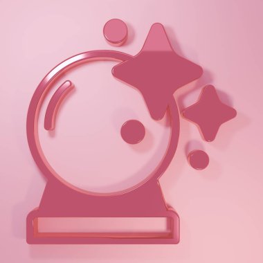 Pembe sihirli top ikonu pembe arka planda izole edilmiş. Kristal küre. Minimalizm kavramı. 3 Boyutlu resimleme.